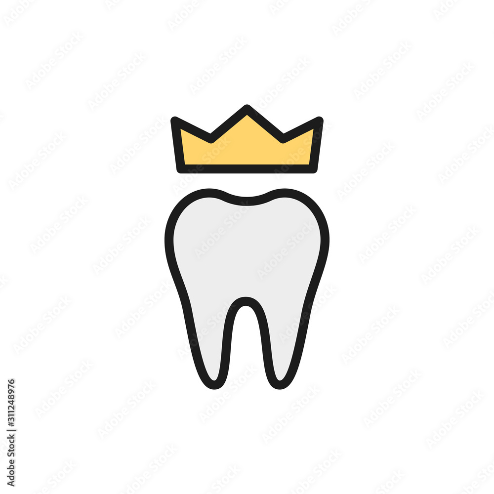 Dental crown, denture flat color line icon. Isolated on white background