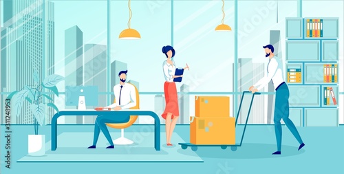 Vector Courier Delivery Goods to Company Employees
