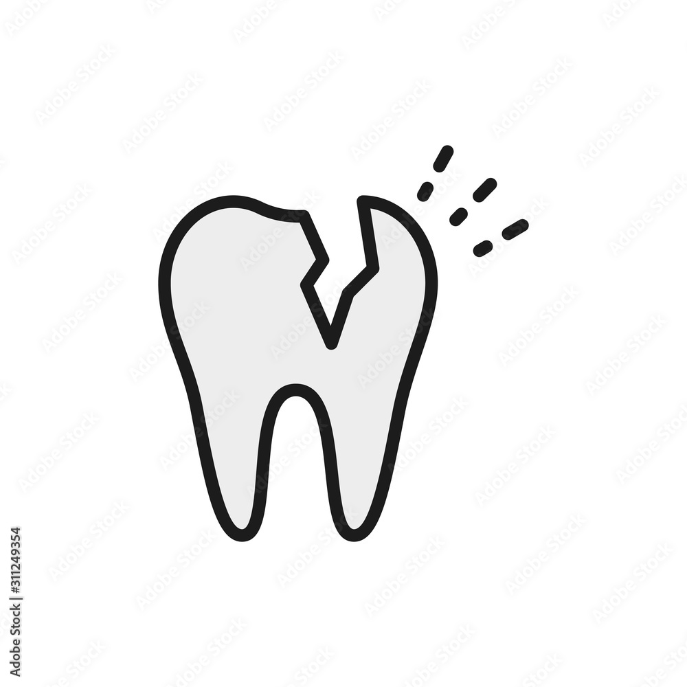 Obraz premium Vector broken tooth, dental problem flat color line icon.