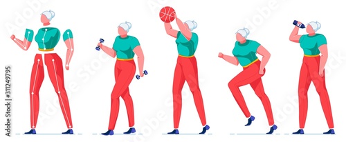 Old Woman Having Healthy Lifestyle, Activities.