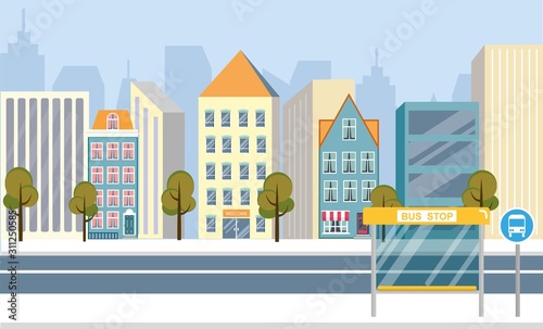 Fototapeta Naklejka Na Ścianę i Meble -  Beautiful Streets Big City, Vector Illustration.