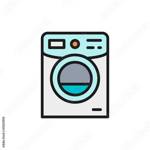 Washing machine, washer flat color line icon. Isolated on white background