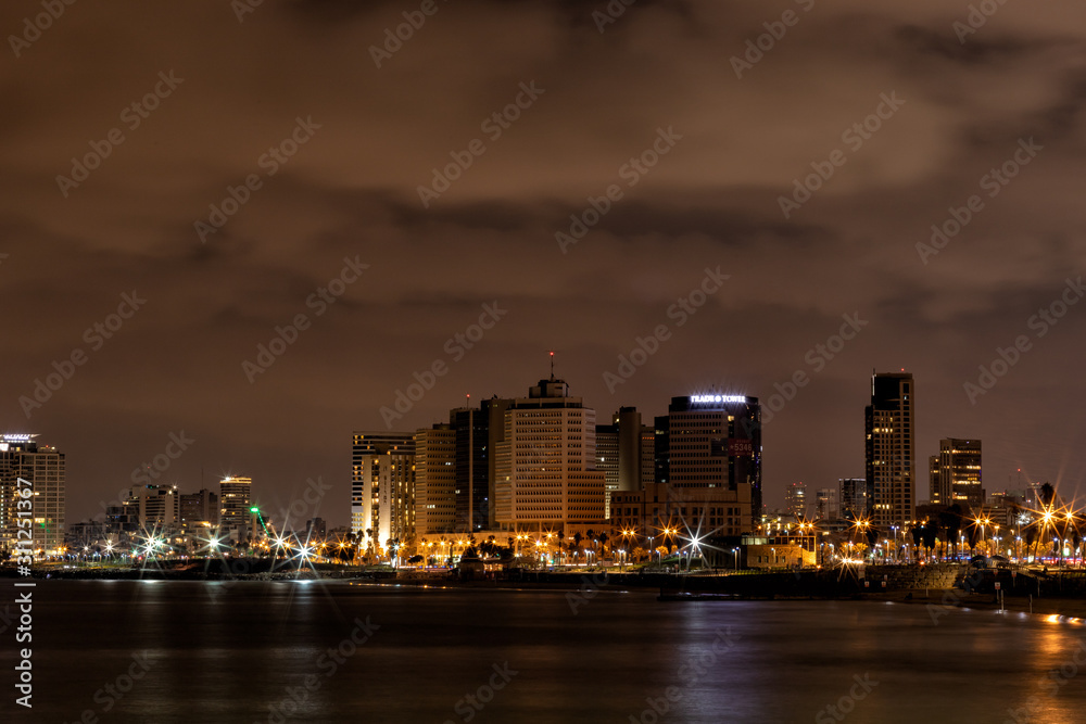 night view of tel aviv from the sea