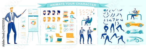 Businessman Cartoon Character Vector Animate Set.