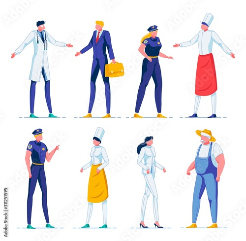 Cartoon People Working in Various Professions.