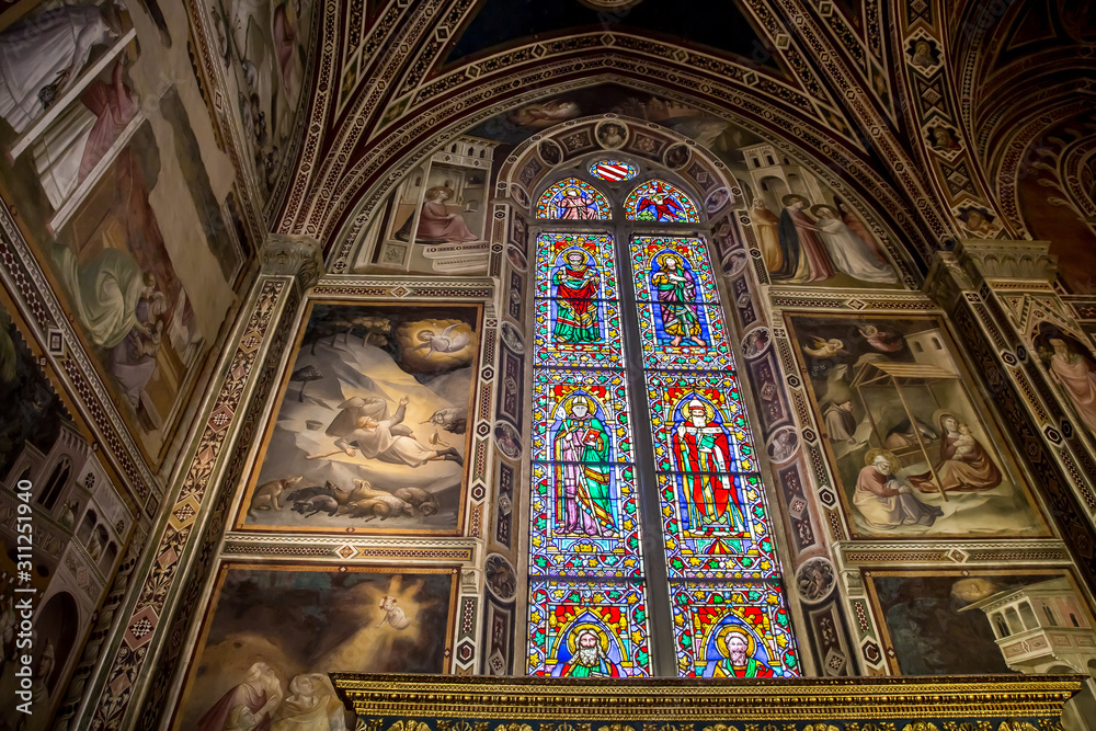  Interiors of the Church of the Holy cross (Santa Croce) in Florence, Tuscany, Italy