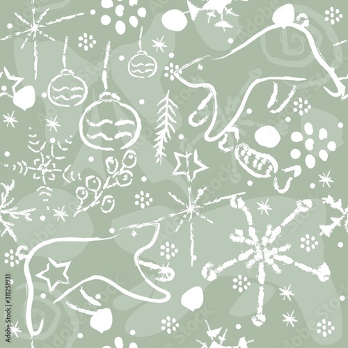 Cute Winter Pattern with bears and ornaments. Vector Illustration.