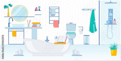 Spacious Bathroom for two, Vector Illustration.