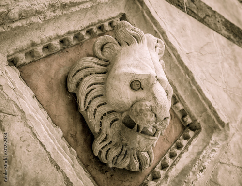 Architectural details of building facades in Siena, Tuscany, Italy