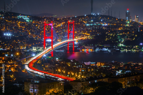 Night view of Bosphorus Bridge of Istanbul, Turkey photo