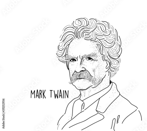 Mark Twain Portrait Line art technique hand drawing 