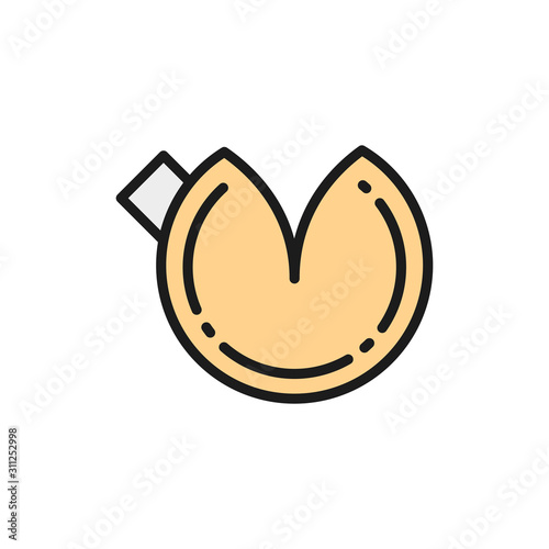 Chinese fortune cookie flat color line icon. Isolated on white background