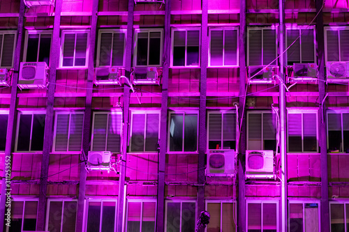 purple lights of the building in petah tikva photo