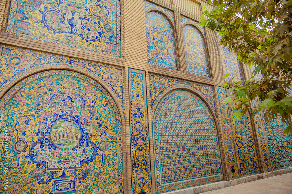 Mosaic in the territory of the Golestan Palace, Marble Palace. Historical and architectural symbol of Tehran, Iran.