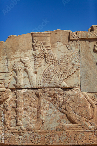Persepolis. Iran. Murals and stone carvings on the ruins of an ancient city. 
