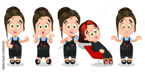 Brown haired young woman, hairdresser spending time at work.
