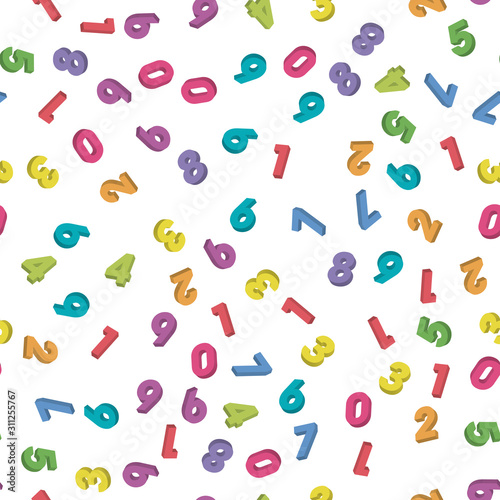 Mosaic of colorful 3D digits. Background of numbers. Vector seamless pattern