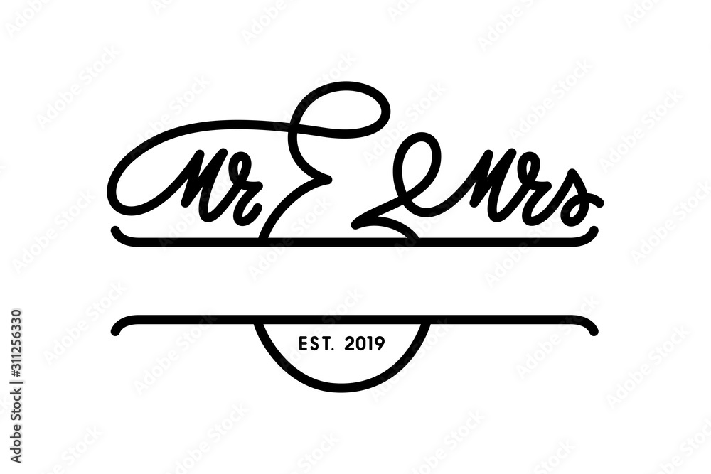 Mr and Mrs wedding monogram template. Vector illustration.