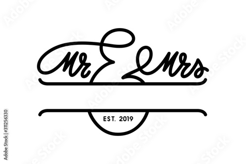 Mr and Mrs wedding monogram template. Vector illustration.
