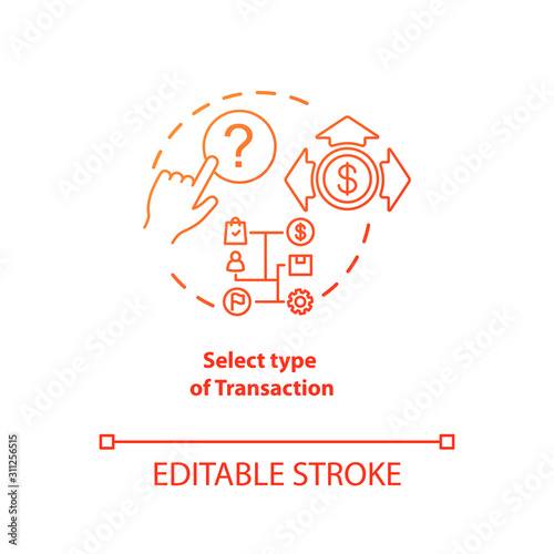 Select type of transaction red gradient concept icon. ATM operation idea thin line illustration. Money withdrawal procedure. Cashpoint, cashline. Banking. Vector isolated outline drawing