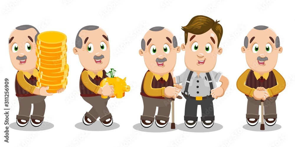 Happy moments of moustached silver haired aged man`s life. Happy moments of moustached silver haired aged man`s life.