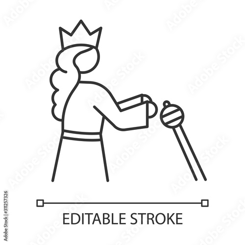 Queen Esther Bible story linear icon. Holy book scene plot. Old Testament Biblical narrative. Thin line illustration. Contour symbol. Vector isolated outline drawing. Editable stroke