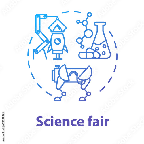 Science fair concept icon. Technology development. Chemistry school project. Robotics building. University and college competition idea thin line illustration. Vector isolated outline drawing