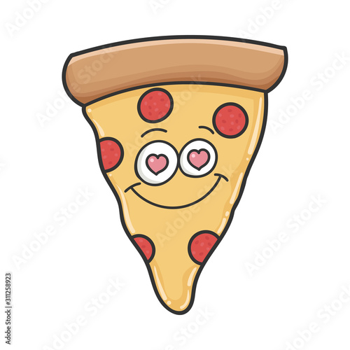 Happy in love slice of pizza cartoon
