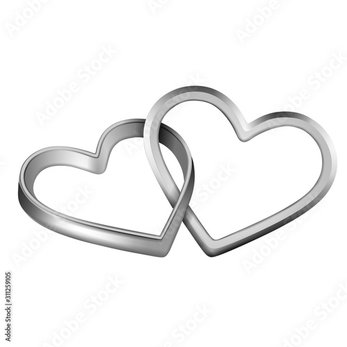isolated intertwined heart shaped silver rings for wedding and valentine's day