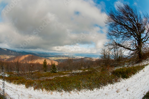 beautiful panorama of winter mountains in sunny weather