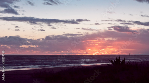 Sunset in the Mediterranean Sea in Cubelles beach  Barcelona  Catalonia  Spain