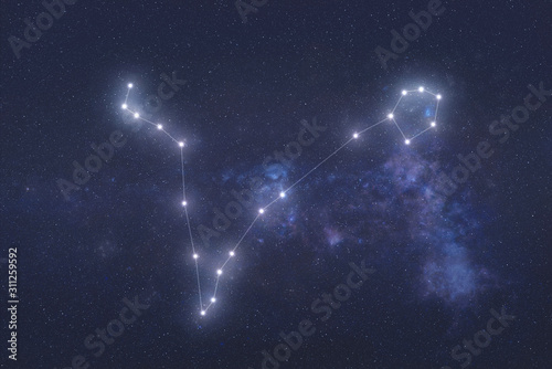 Pisces Constellation stars in outer space. Zodiac Sign Pisces constellation lines. Elements of this image were furnished by NASA 