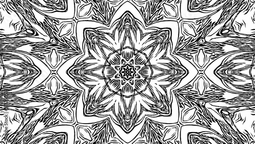 Abstract geometric kaleidoscope pattern. Hypnotic mandala. Black and white graphics background. Coloring page. Print for phone case, gift and wrapping paper, pillow and textile/fabric.
