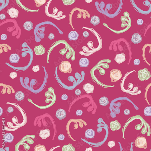 Painterly floral motif vector watercolor background. Seamless swirl seed style repeat pattern. Delicate hand painted boho bloom for textile all over print, home decor. Aquarelle artistic repeat tile. 