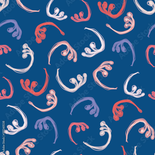 Painterly floral motif vector watercolor background. Seamless swirl seed style repeat pattern. Delicate hand painted boho bloom for textile all over print, home decor. Aquarelle artistic repeat tile.