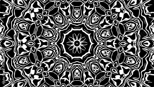 Abstract geometric kaleidoscope pattern. Black and white hypnotic mandala. 4k abstract monochrome graphics background. Print for phone case, gift and wrapping paper, pillow and textile/fabric.