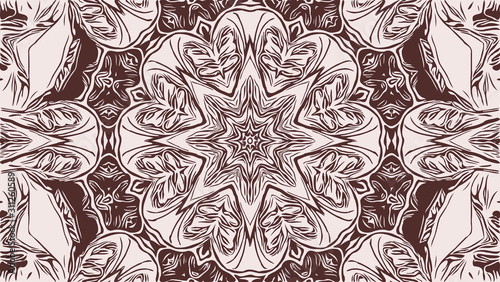 Abstract background with mandala ornament. 4K geometric kaleidoscope with sepia color. Kaleidoscope pattern. Print for phone case, gift and wrapping paper, pillow and textile/fabric.