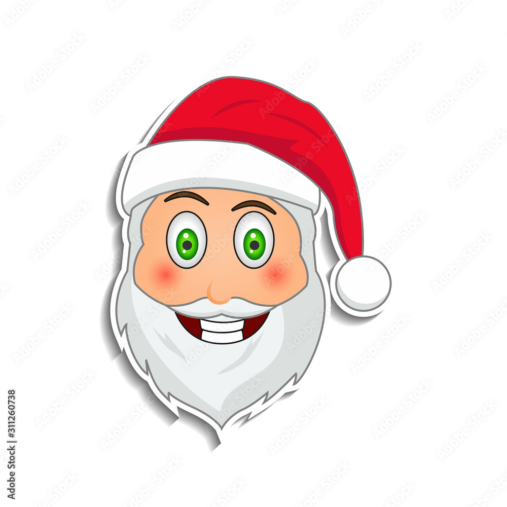 Emoji santa claus in sticker style. Winter holidays emotion. Santa clause in smile emoji icon