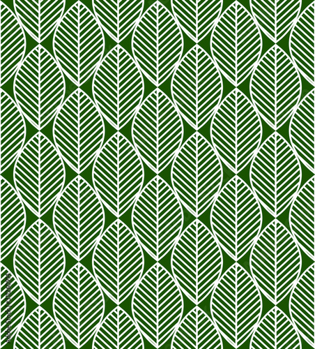 Seamless pattern with white and green leaves ornament