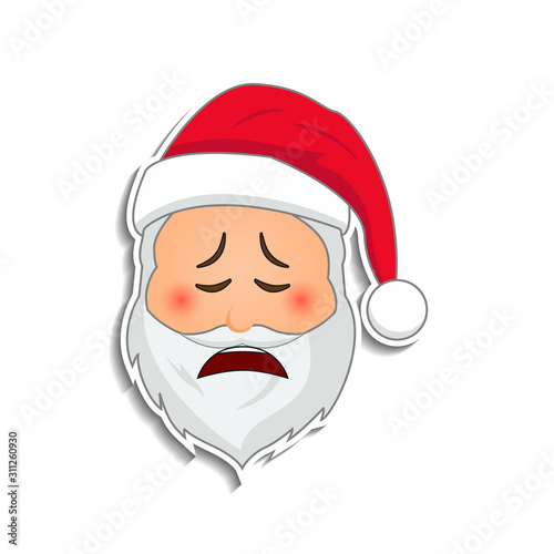 Emoji santa claus in sticker style. Winter holidays emotion. Santa clause in weeping emoji icon