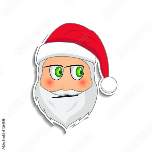Emoji santa claus in sticker style. Winter holidays emotion. Santa clause in indifference emoji icon