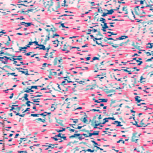 Painterly loose floral motif vector background. Seamless ikat flower repeat pattern. Tapestry style boho bloom for textile all over print, home decor. Distressed artistic repeat tile. 