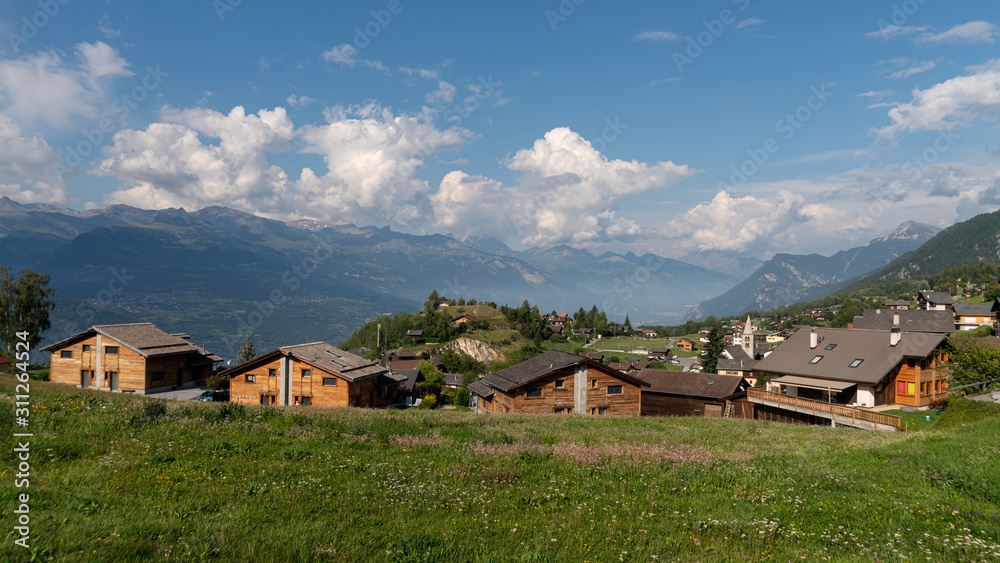 Nax village in summer, Canton of Valais, Swiss Alps