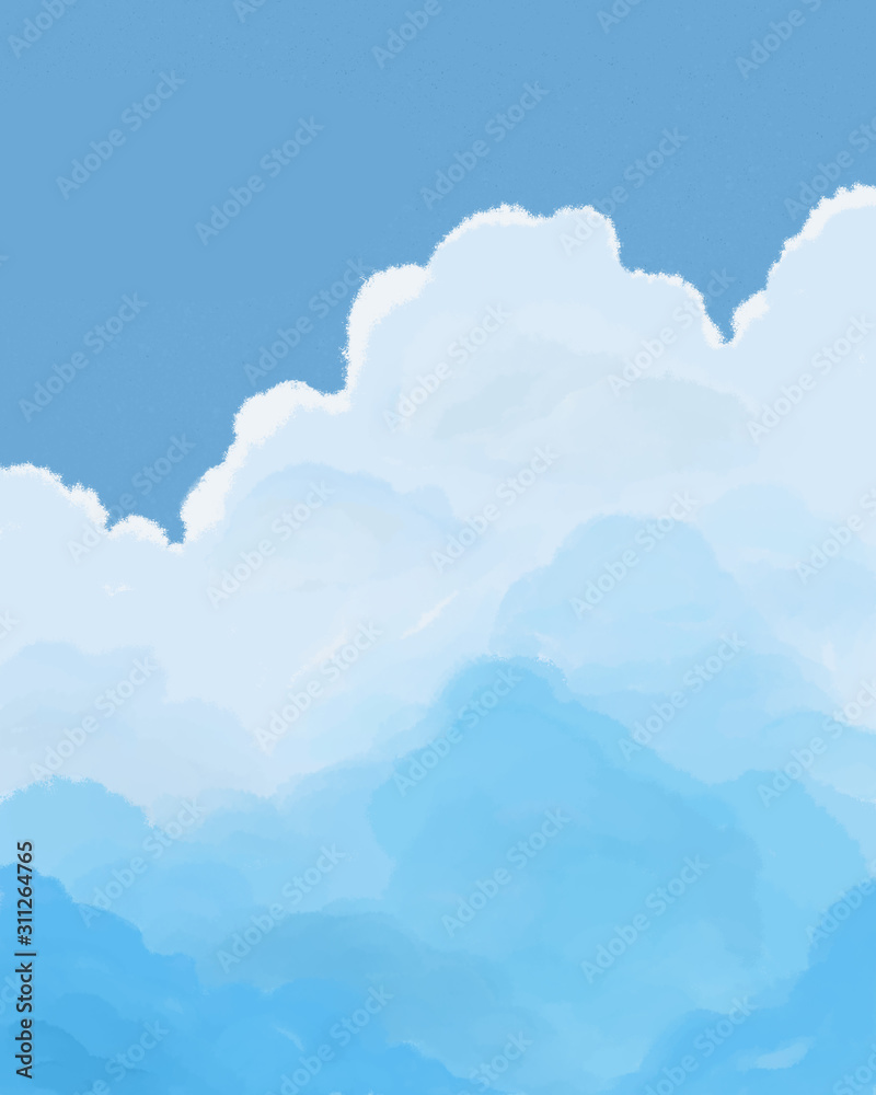 clouds in the blue sky watercolor art with space for text and copy