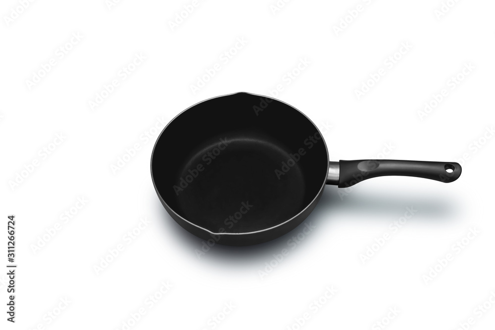 Black frying pan isolated on white background.Top view Black frying pan isolated on white background.Top view