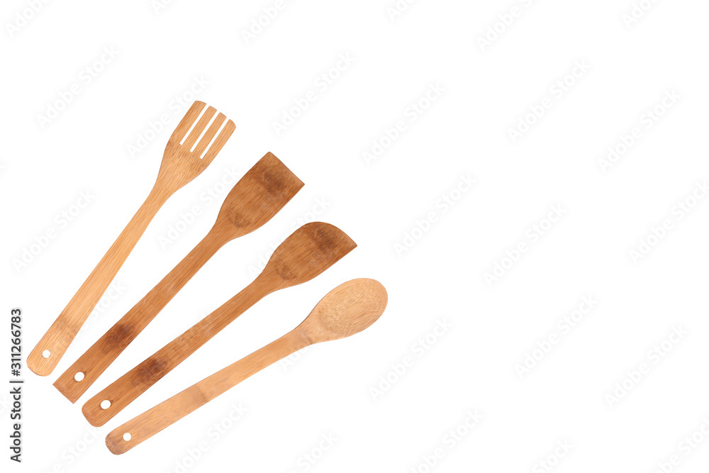Set of Bamboo kitchen tool isolated on white background. Bamboo spatula Set of Bamboo kitchen tool isolated on white background. Bamboo spatula