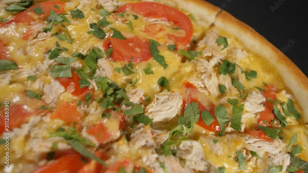 Slow motion close up tasty pizza Slow motion close up tasty pizza