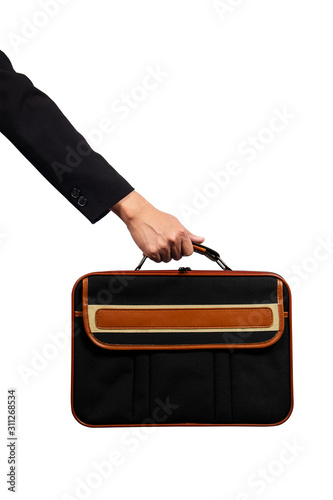Businessman holding a briefcase. Isolated on white background