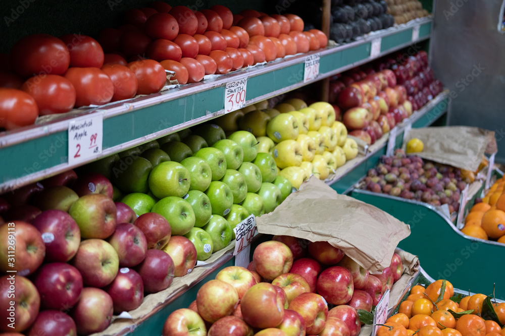 Various apples on store shelves