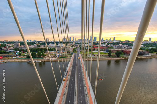 Swietokrzyski Bridge over Wisla river in Warsaw capital of Poland photo